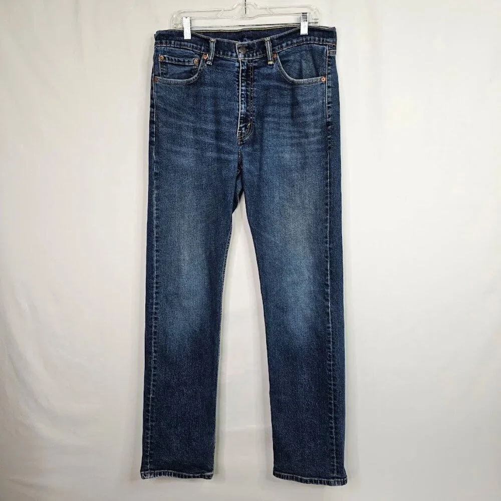 Men's LEVIS 505 Straight Leg Jeans size 36x34 MEDIUM WASH BLUE Denim Regular Fit - Picture 2 of 7